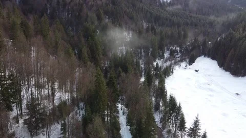 Drone Aerial View of Snow-Covered Forest and Mountain Landscape Stock Footage 324622066