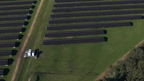 Drone aerial view of a solar farm producing renewable energy Stock Footage 341267962