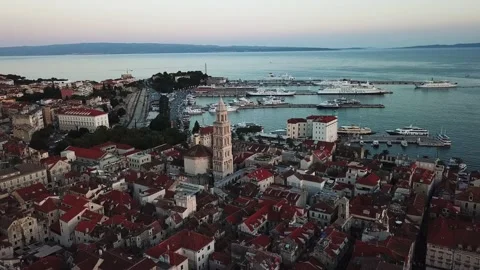 Drone Aerial View of Split Croatia. Historic Coastal City and Seaport on Vídeos de archivo 131492879
