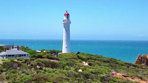 Drone aerial view of Split Point Lighthouse on Great Ocean Road, Australia Stock Footage 269620279