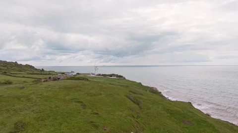 Drone Aerial View of St Catherine's Lighthouse on the Isle of Wight Stock-Footage 336944220