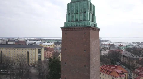 Drone Aerial view of st. John's church tower Helsinki Stockbeeldmateriaal 45612339
