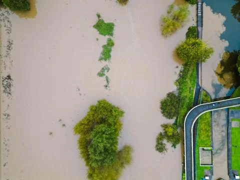 Drone Aerial View - Storm Babet - Mexborough Canal/ River Don, South Yorkshire Stock Photos