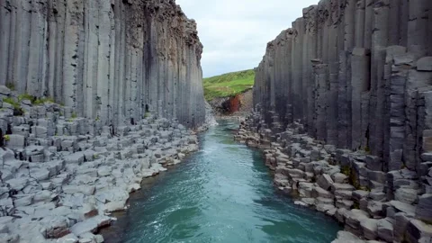 Drone Aerial View Of Stuðlagil Canyon Iceland Stock Footage 282992091