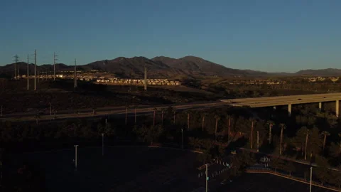 Drone Aerial View of Sunset Over Freeway Stockbeeldmateriaal 335736090
