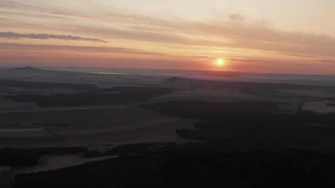 Drone Aerial View of Sunset Over Farmland Peaceful Rural Landscape Vídeo Stock 347648124