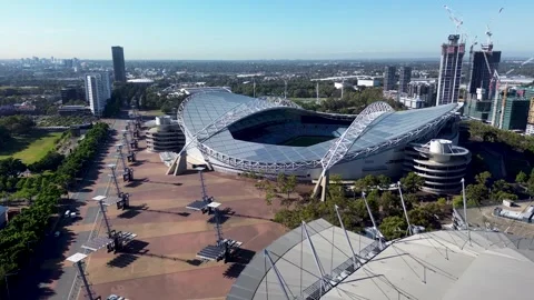 Drone aerial view Sydney Olympic Park Accor sports live stadium arena Vídeo Stock 254406476