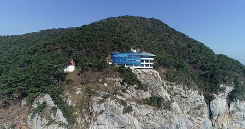 Drone aerial view of the Taejongdae Observatory in Busan, South Korea Stock Footage 100967864