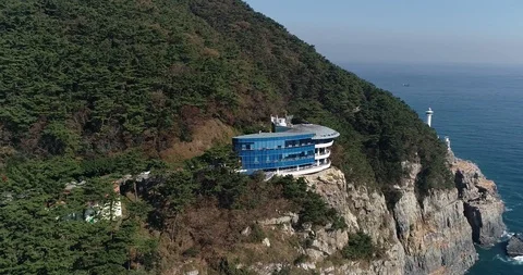 Drone aerial view of the Taejongdae Observatory in Busan, South Korea Stock Footage 100967892