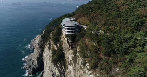 Drone aerial view of the Taejongdae Observatory in Busan, South Korea Stock Footage 100967902