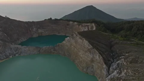 Drone Aerial View of the Three Colored Kelimutu Crater Lakes, Flores, Indonesia Stock-Footage 337214591