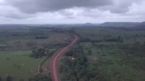 Drone aerial view of Transamazonica BR-230 Road and farm land deforestation  Stock Footage 166526861