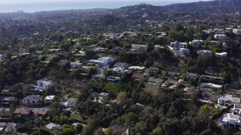 Drone Aerial View Upscale Homes in Brentwood Los Angeles California Video stock 147209721