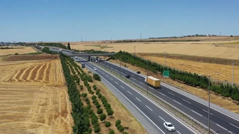 Drone aerial view of vehicles in motion on the highway Stock Footage 150055248