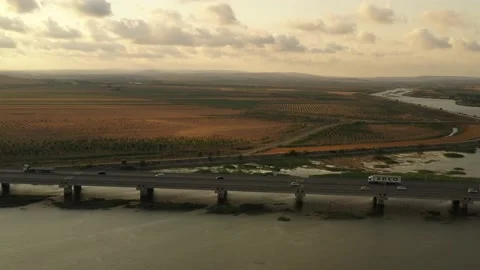 Drone aerial view of vehicles in motion on the highway Stock Footage 150056223