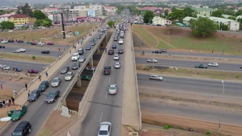 Drone Aerial view of the vehicular intersection, traffic  and congestion Video stock 188311924
