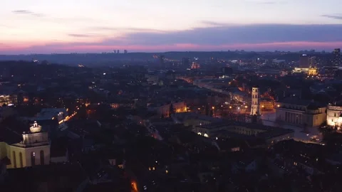 Drone aerial view of Vilnius Old Town in the evening Stock-Footage 243718633