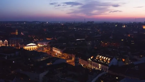Drone aerial view of Vilnius Old Town in the evening Stock Footage 243718919
