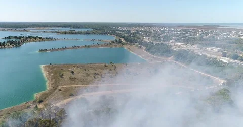 Drone Aerial view Wildfire Flames, forest fire Brush fire in Hernando Florida Stock Footage 77106831