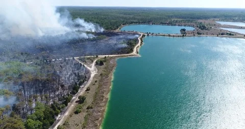 Drone Aerial view Wildfire Flames, forest fire Brush fire in Hernando Florida Stock Footage 77107590