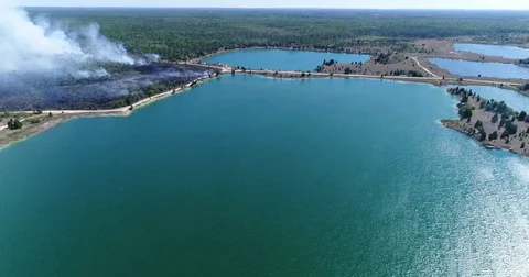 Drone Aerial view Wildfire Flames, forest fire Brush fire in Hernando Florida Stock Footage 77107928