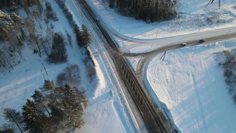 Drone aerial view to winter road in Estonia Stock Footage 169703105