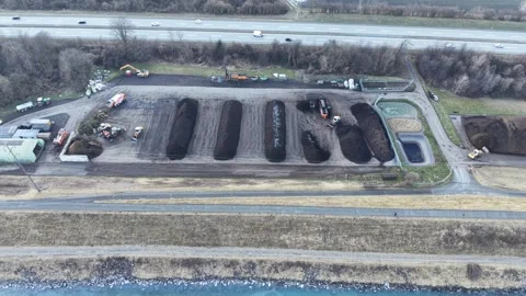 Drone Aerial View of workers handling compost 스톡 동영상 329014106