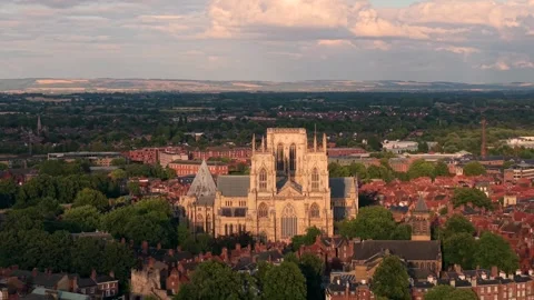 Drone aerial view of York Minster Cathedral Stock Footage 343724632