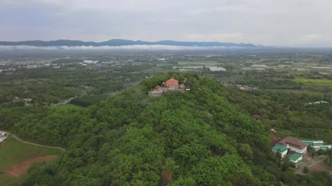 Drone Aerial of Wat Phra That Doi Khao Kwai – Mountain Temple in Chiang Rai Stock Footage 307066355