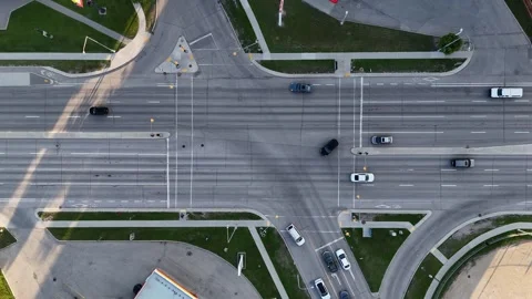 Drone Aerial Winnipeg Intersection Ascending Traffic Reveal Summer Stock Footage 339826673