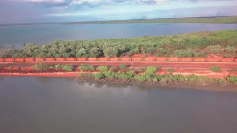 Drone Aerials Of Rio Tinto Mining Bauxite Train In Weipa Queensland 動画素材 248361934