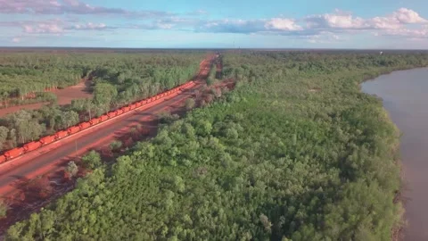 Drone Aerials on Rio Tinto Mining Bauxite Train In Weipa, Queensland 動画素材 248367189