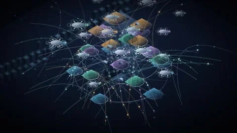 Drone Air Traffic Network Loop - Isometric Smart City Data Backdrop Stock Footage 341870050