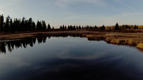 Drone Alberta Across A Lake Stock Footage 218638598