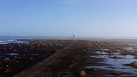 Drone Along Black Sand Beach Towards Stokksnes Observatory Stock Footage 178274337