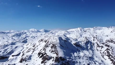 Drone of an amazing panoramic view of a mountain range covered with snow Stock Footage 171557425