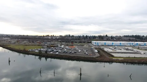 Drone of Amazon distribution centre Seattle Stock Footage 126997802