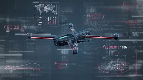 Drone analyzing digital control futuristic interface data Stock Footage 328697269