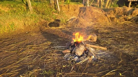 Drone and fire camp at Mae Hong Son, Thailand Stock Footage 101264962