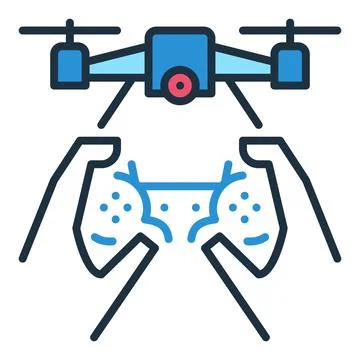 Drone and Game Controller in Hands vector Quadcopter concept colored icon Stock Illustration