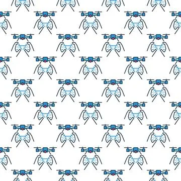 Drone and Game Controller in Hands vector Quadcopter colored seamless pattern Stock Illustration