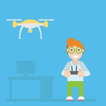 Drone and guy with remote controls Stock Illustration