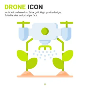 Drone and plant icon vector with flat color style isolated on white background 스톡 일러스트