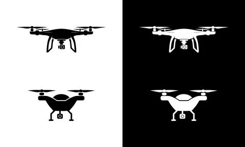 Drone and quadcopter icon collection in silhouette style, featuring modern .. Stock Illustration