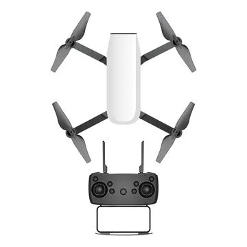 Drone and Remote Control With Smartphone Isolated on White Background Stock Illustration