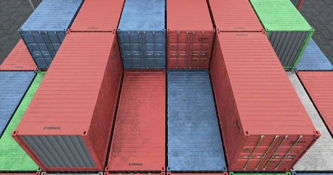 Drone angle view of cargo shipping container stacks 動画素材 112094915