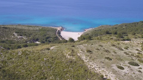 Drone Approach to deserted beach with turquoise water Stock Footage 100263601