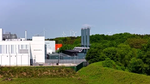 Drone Approach to Modern Data Center with Wind Turbines Germany Vidéo 336102360