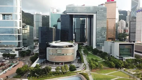  Drone Approach &amp; Reverse Hong Kong Protest Legco Stock Footage 112131021