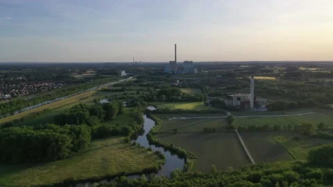 Drone approach to the waste incineration plant and a power station in Hamm Stock Footage